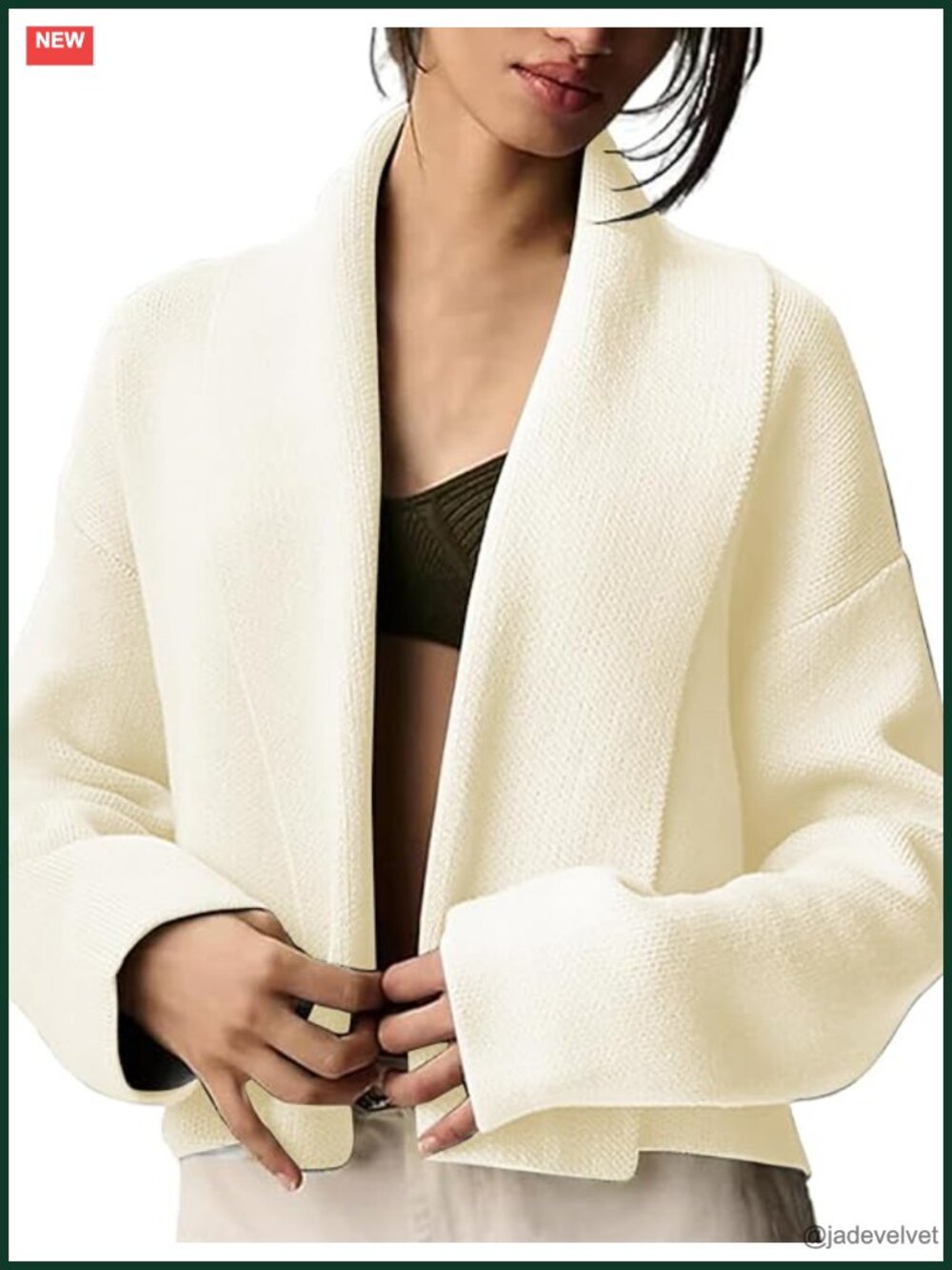 Chunky Knit Shawl Collar Cropped Cardigan Sweater Jacket